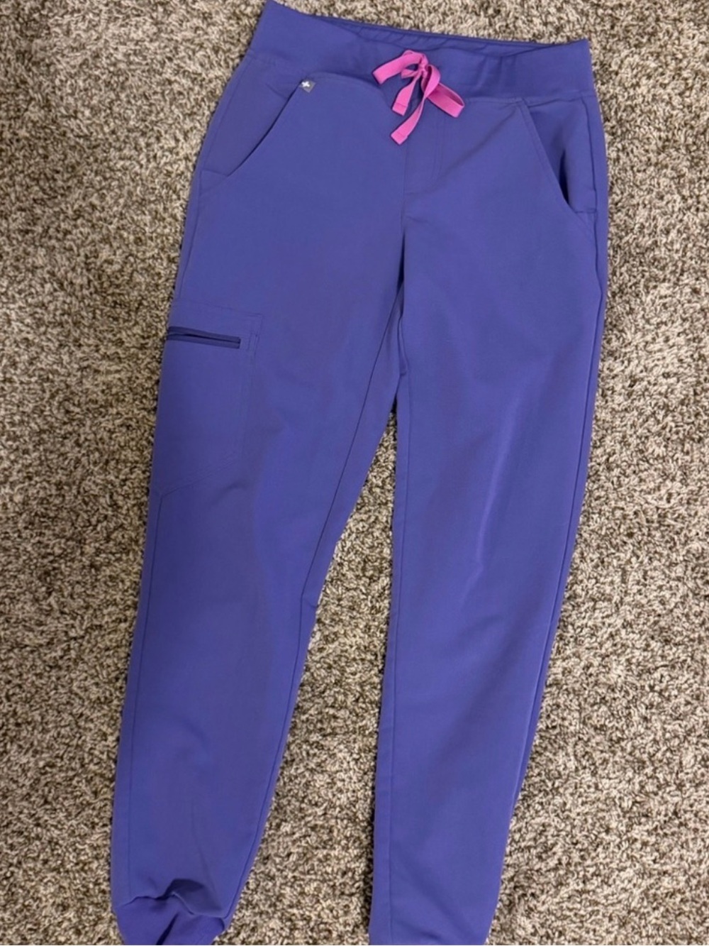 Figs Women's Purple Jogger Scrub Pants with Pink Drawstring